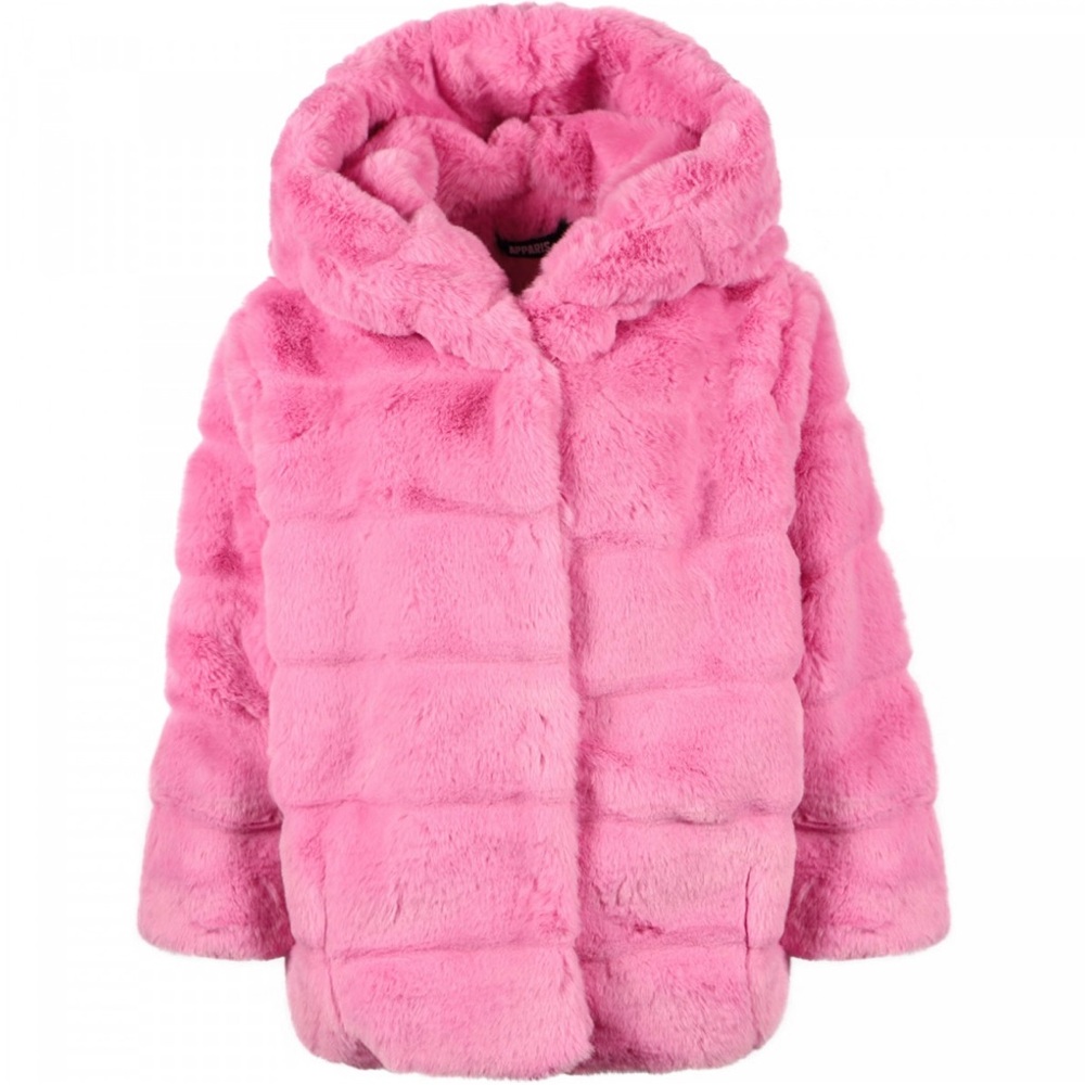 Apparis Bubblegum Pink Goldy Faux Fur Hooded Jacket